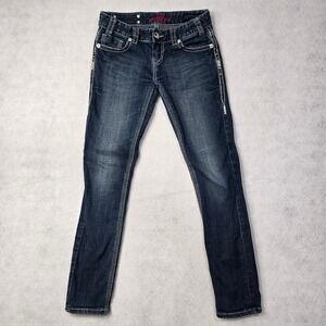 Rock and Roll Cowgirl Skinny Jeans Dark Wash Rhinestone Studded 26x32 WDS-8512